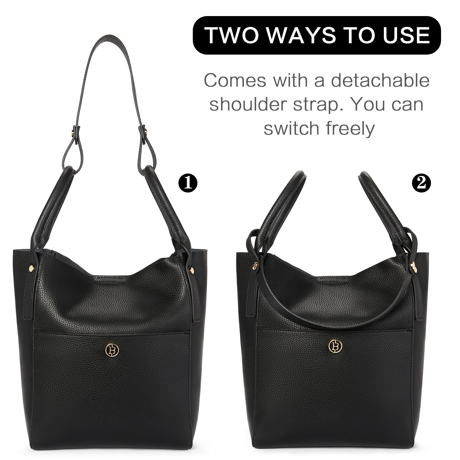 BOSTANTEN Women Handbags Leather Purses Designer Hobo Bucket Tote Bags with Zipper Pouch