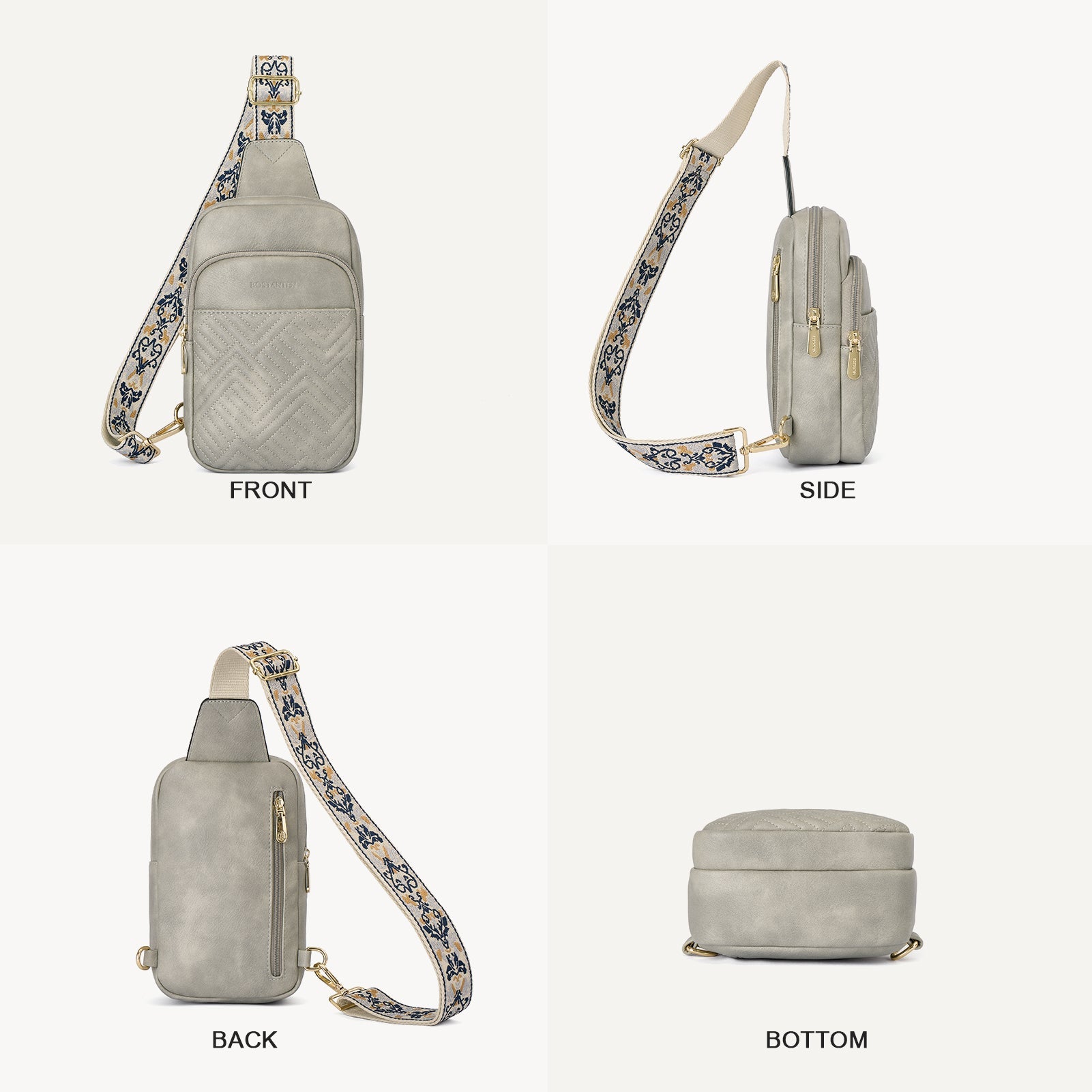 Aurora Chevron Quilted Embroidered Strap Sling Bag