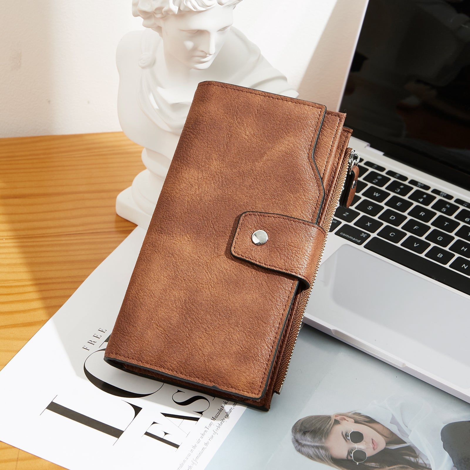 BOSTANTEN Womens Wallet Leather Wallets Large Capacity Cash Cluth Purses Coffee Rough Grain