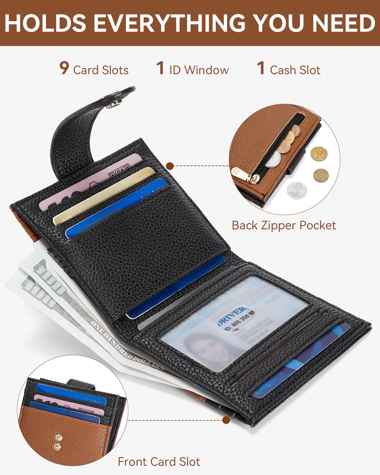 Lomy Slim Bifold Wallet – RFID Card Holder with Double Snap Closure