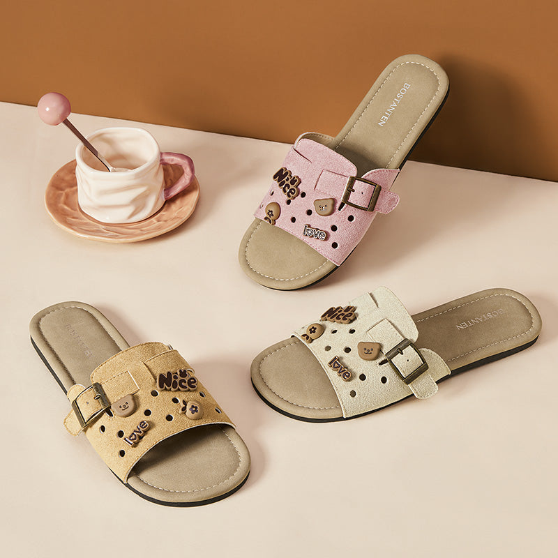 [LuxChoco Berry Sandals] BOSTANTEN Sandals Women's – Flat Sandals Lembut,  Suitable for Santai & ke Pantai