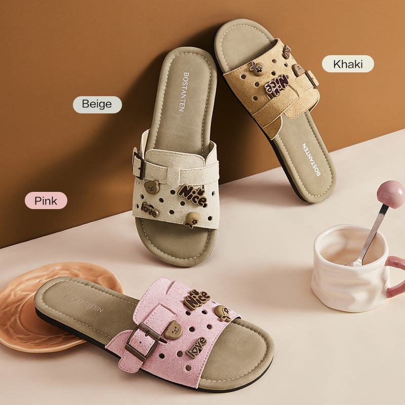 [LuxChoco Berry Sandals] BOSTANTEN Sandals Women's – Flat Sandals Lembut,  Suitable for Santai & ke Pantai