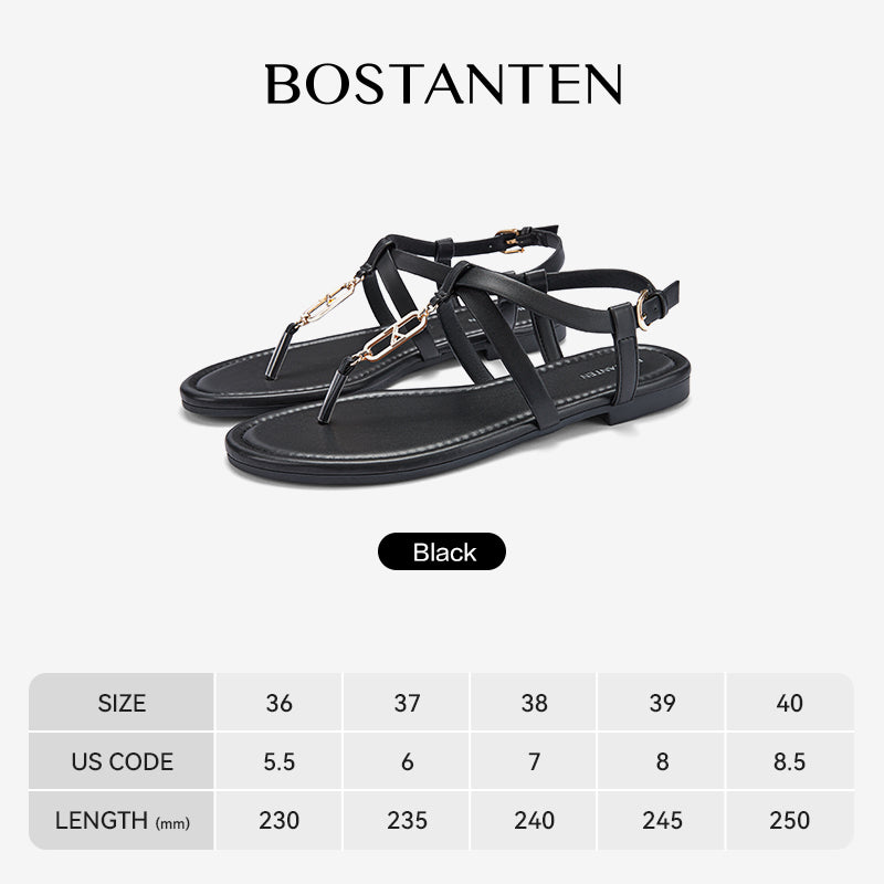 [New Arrival|Bostanten Sandals Women's Sandals Shoes T-shaped with small metal buckle