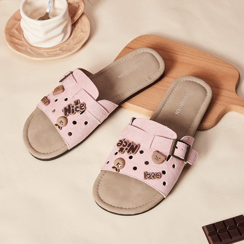 [LuxChoco Berry Sandals] BOSTANTEN Sandals Women's – Flat Sandals Lembut,  Suitable for Santai & ke Pantai