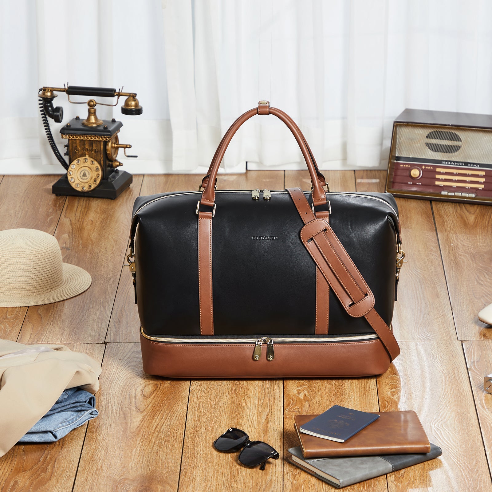 Judea Leather Travel Duffle Bag with Multiple Compartments