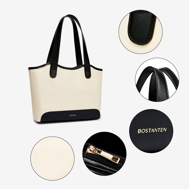 [Olivia Bag] BOSTANTEN Tote Bag Women's – Canvas & Synthetic leather, Large Capacity