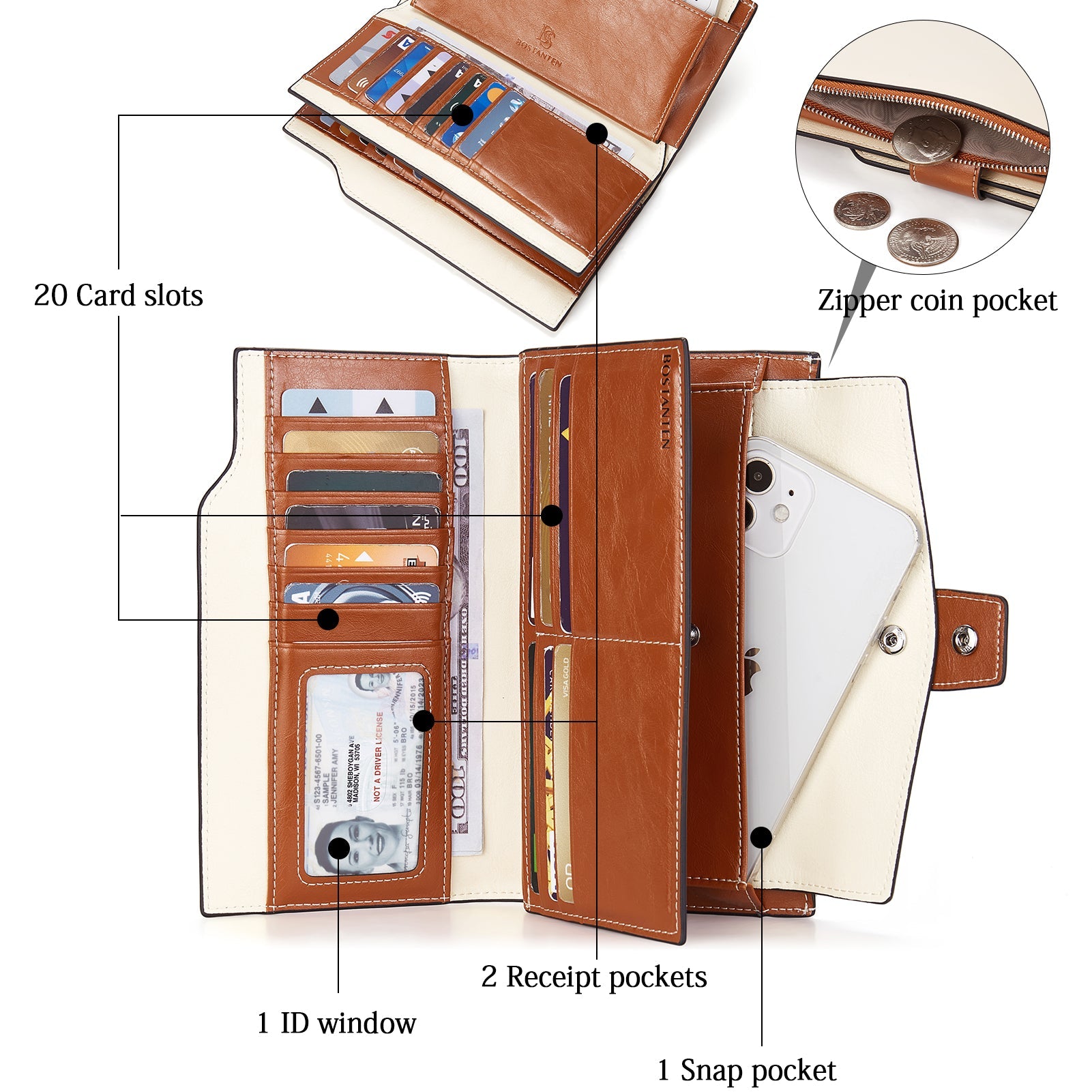 Lnna Genuine Leather RFID Wallets With Checkbooks - Cash Clutch