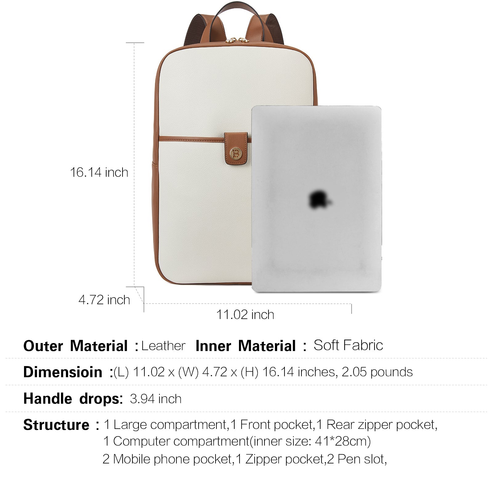 Libe Leather Laptop Backpack for Women  For Travel