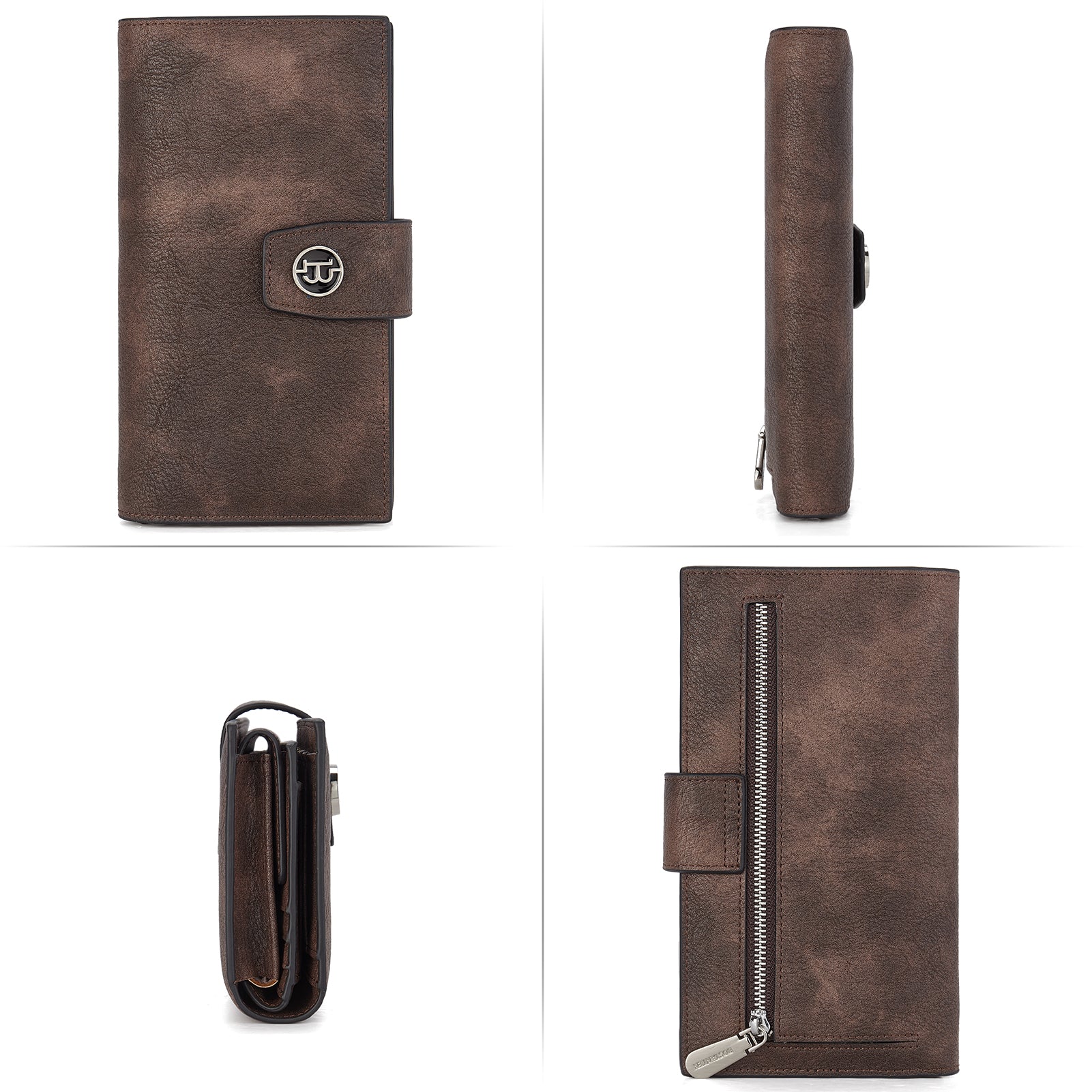 BOSTANTEN Womens Wallet Leather Wallets Large Capacity Cash Cluth Purses Coffee Rough Grain