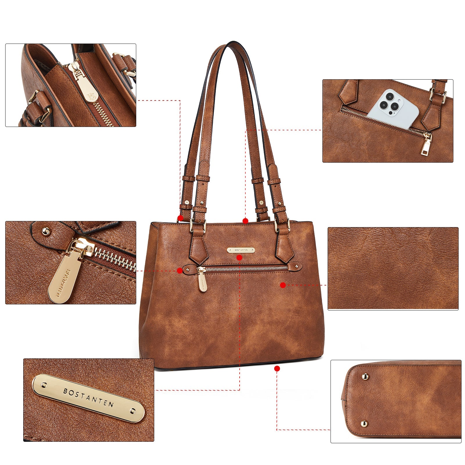 BOSTANTEN Women Handbag Faux Leather Shoulder Bag Soft Designer Top Handle Purses