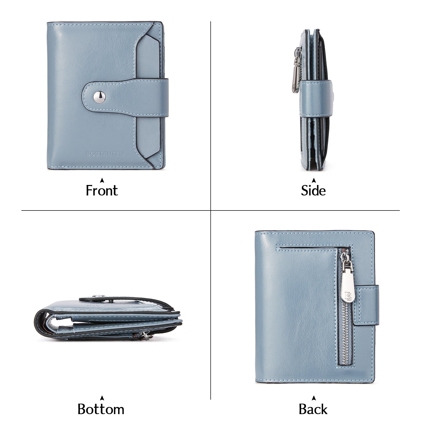 BOSTANTEN Women Leather Wallet RFID Blocking Small Bifold Zipper Pocket Wallet Card Case Purse with ID Window