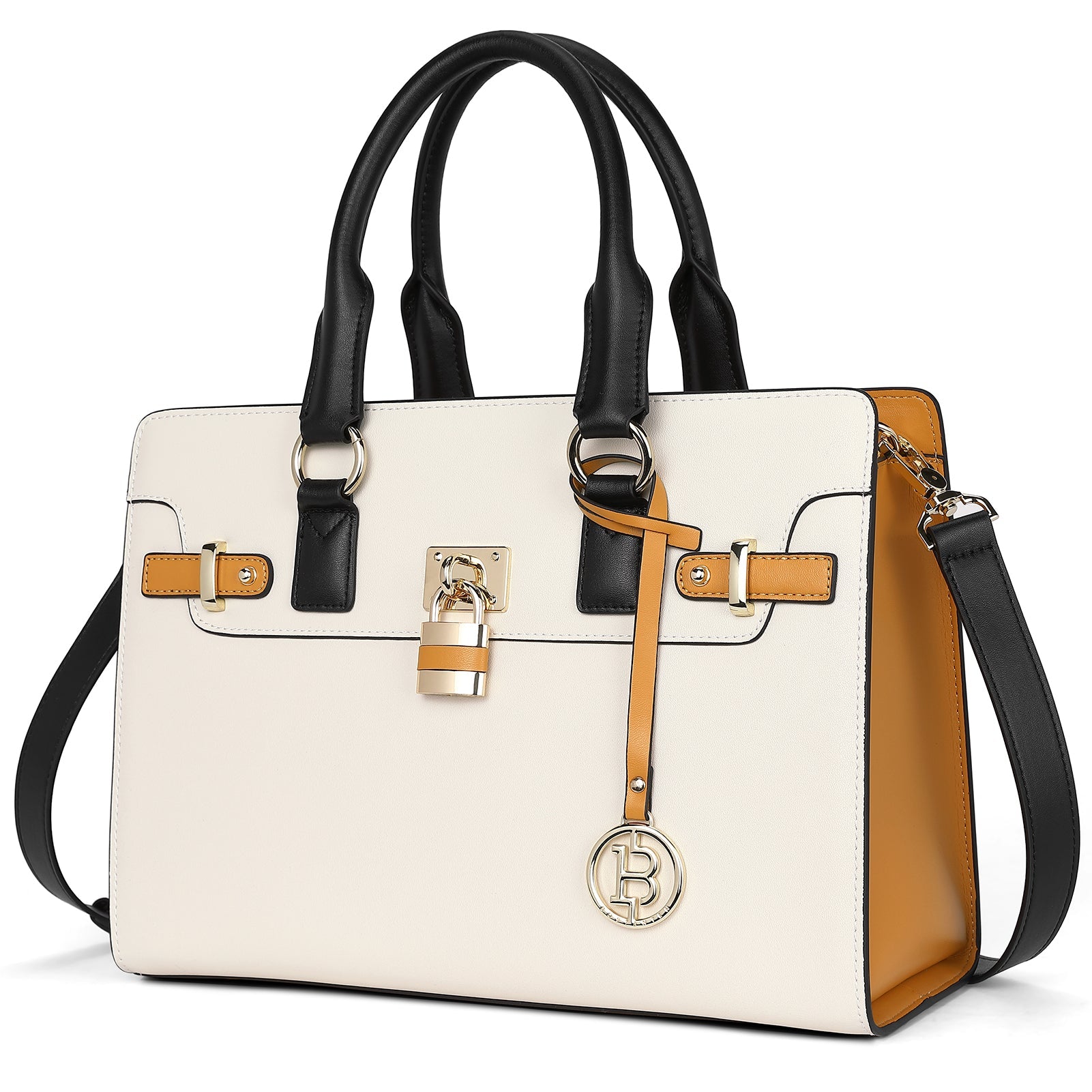 BOSTANTEN Women Leather Handbags Designer Satchel Purses Two-Tone Top Handle Work Shoulder Tote Bags