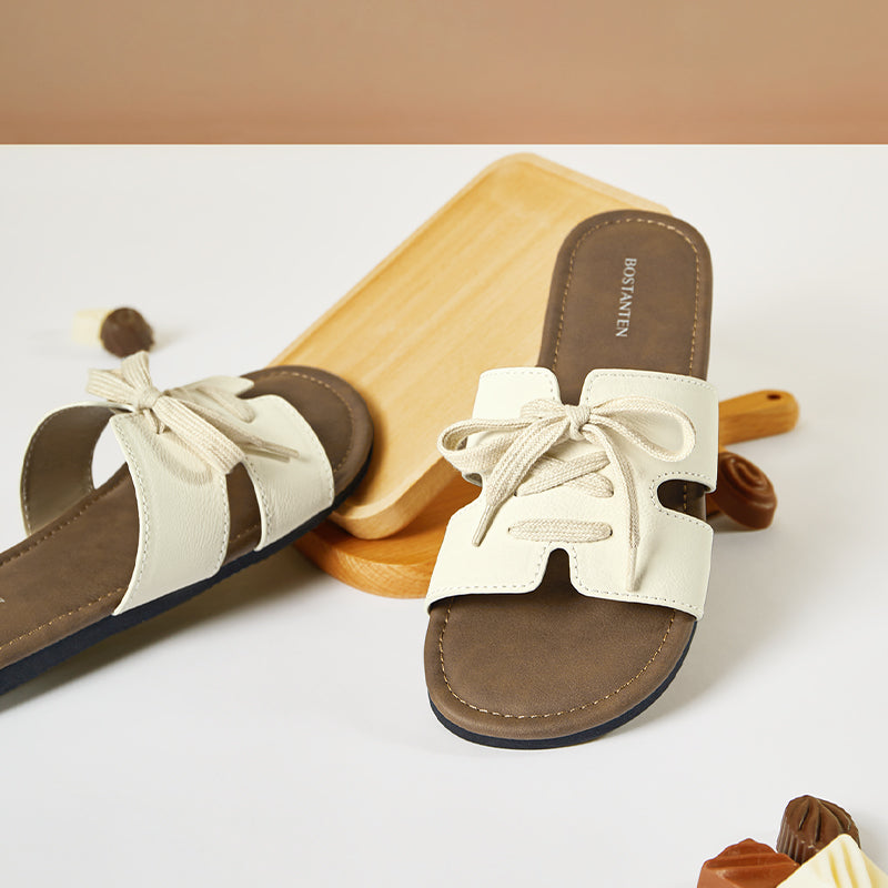 [New Arrival] Bostanten Sandals Flat Women's – Slip-On Trendy Rubber sole Anti-slip
