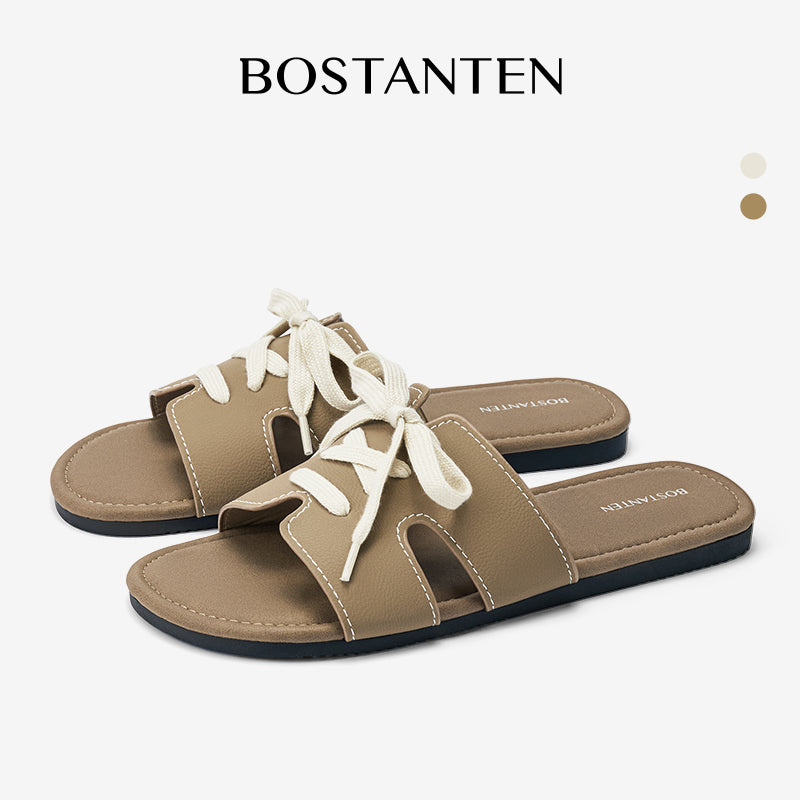 [New Arrival] Bostanten Sandals Flat Women's – Slip-On Trendy Rubber sole Anti-slip