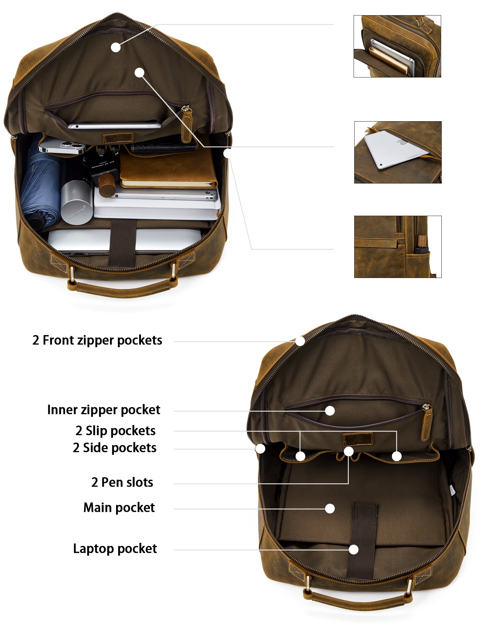Men's Large Retro Business Backpack for 15.6-inch Laptops