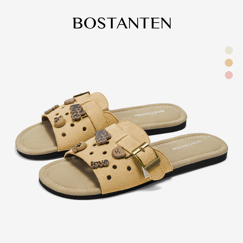 [LuxChoco Berry Sandals] BOSTANTEN Sandals Women's – Flat Sandals Lembut,  Suitable for Santai & ke Pantai