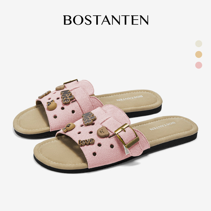 [LuxChoco Berry Sandals] BOSTANTEN Sandals Women's – Flat Sandals Lembut,  Suitable for Santai & ke Pantai