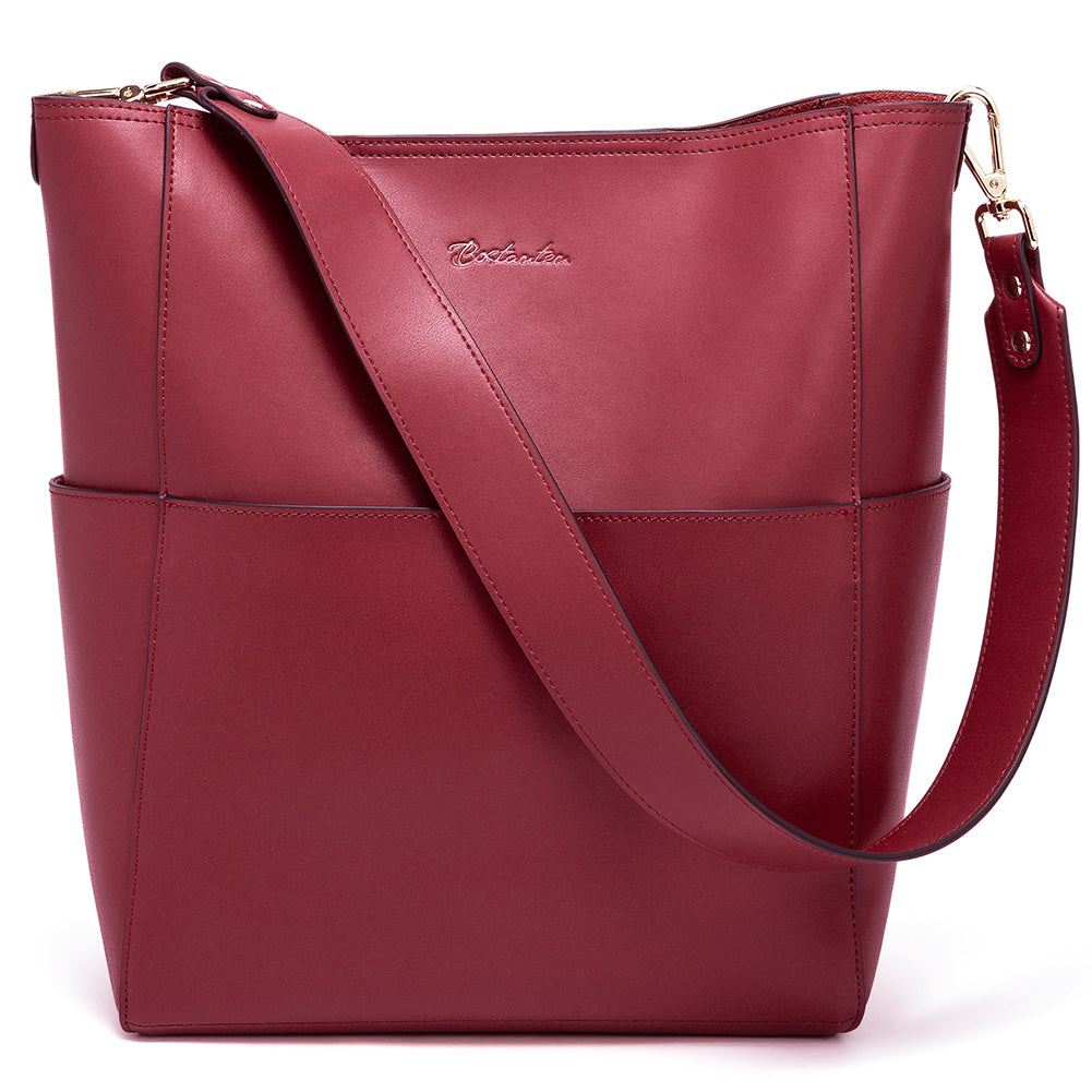 Lotty Genuine Leather Bucket Bag With 2 Shoulder Straps