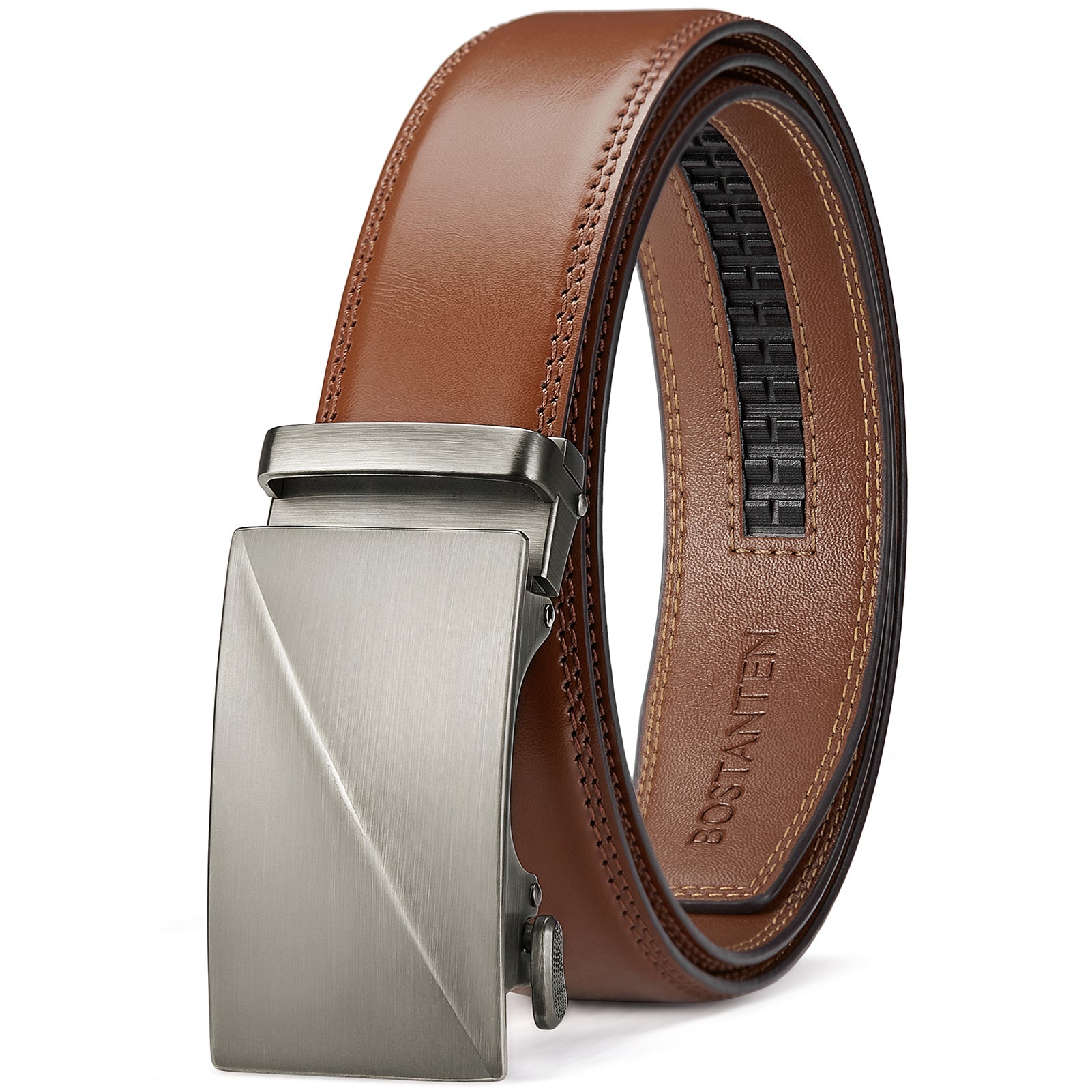 BOSTANTEN Ratchet Leather Belt For Men with Adjustable Buckle, Trim to Fit — All Brown