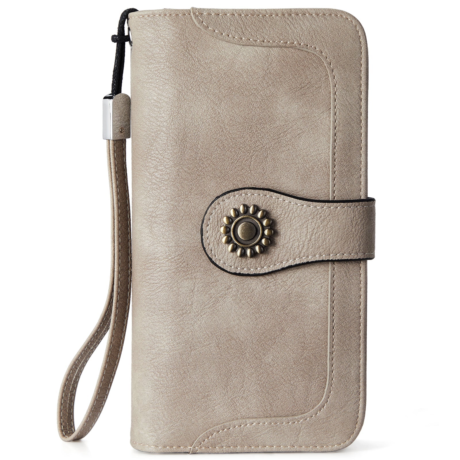 Lomy Sunflower Clasp Large Leather Wristlet Clutch For Women