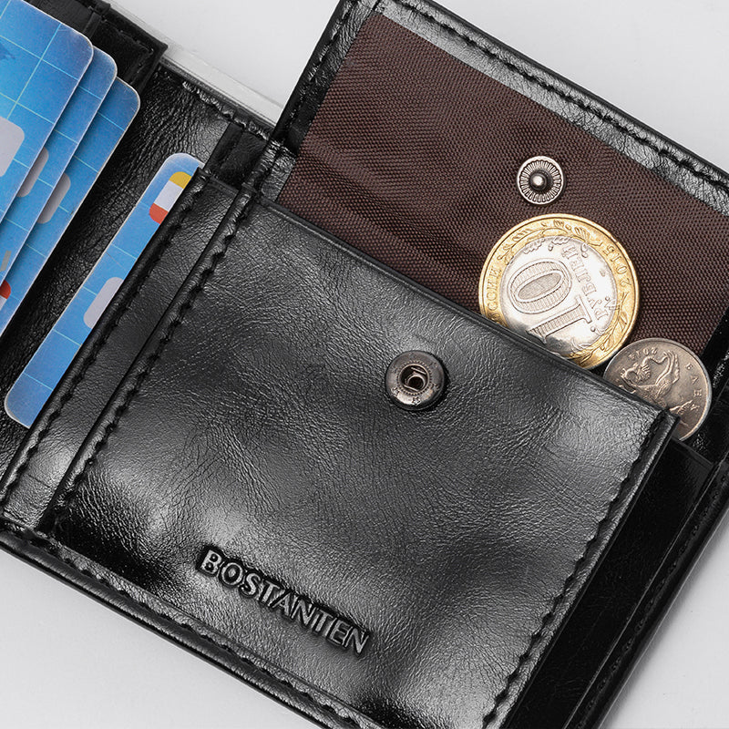 BOSTANTEN Men's Wallet Coin zipper PU leather Trifold