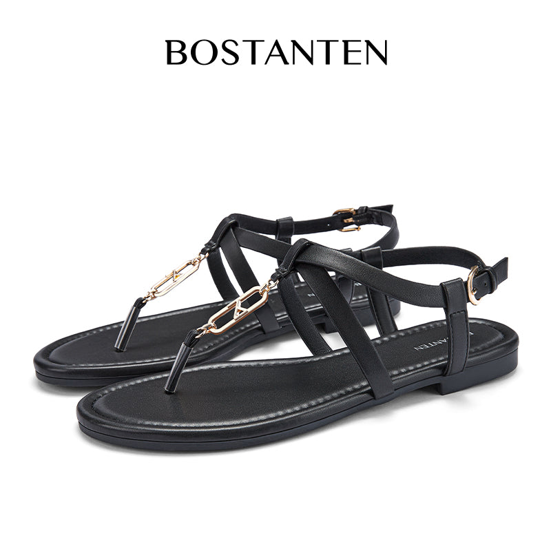 [New Arrival|Bostanten Sandals Women's Sandals Shoes T-shaped with small metal buckle