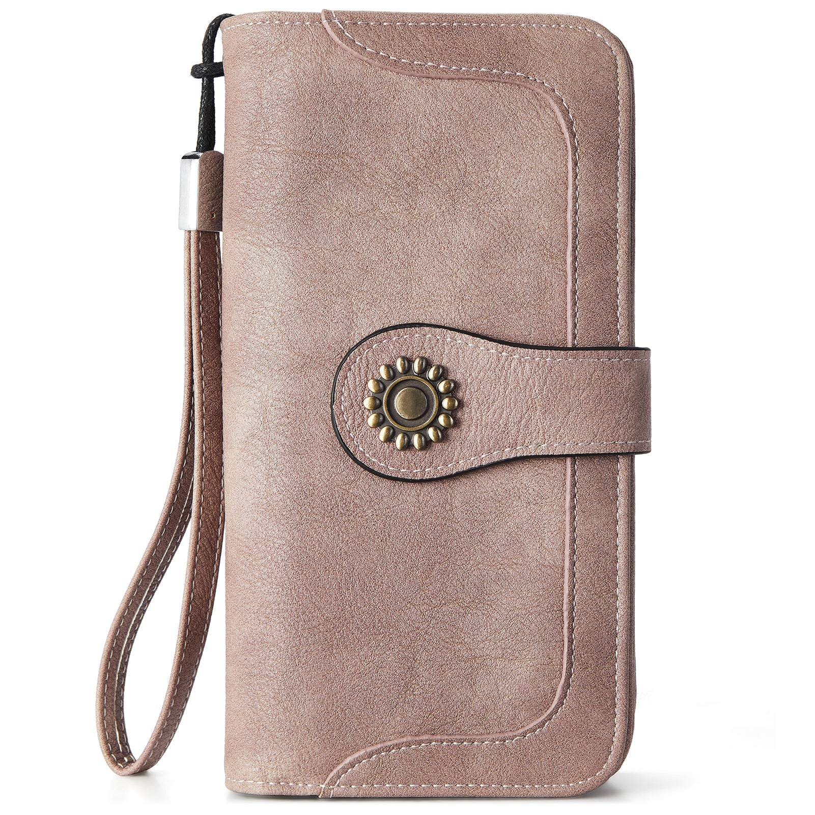 Lomy Sunflower Clasp Large Leather Wristlet Clutch For Women