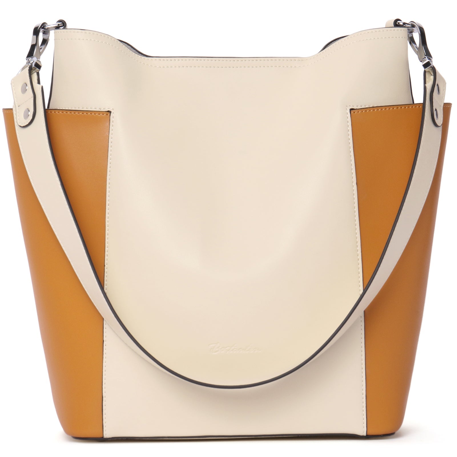 Lotty Functional and Fashionable Buttery Soft Leather Hobo Bag - Beige with Yellow