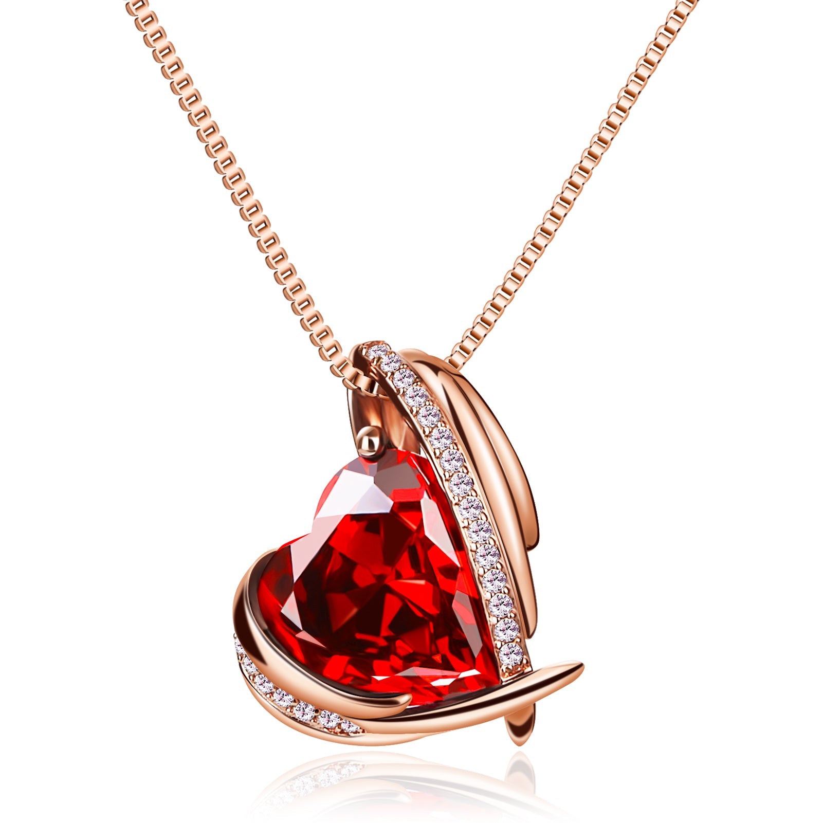 BOSTANTEN Rose Gold Plated Pendant Necklace with Birthstone Love Heart Crystal Jewelry Birthday Gifts for Women Mom Wife Girlfriend, 18"+2"