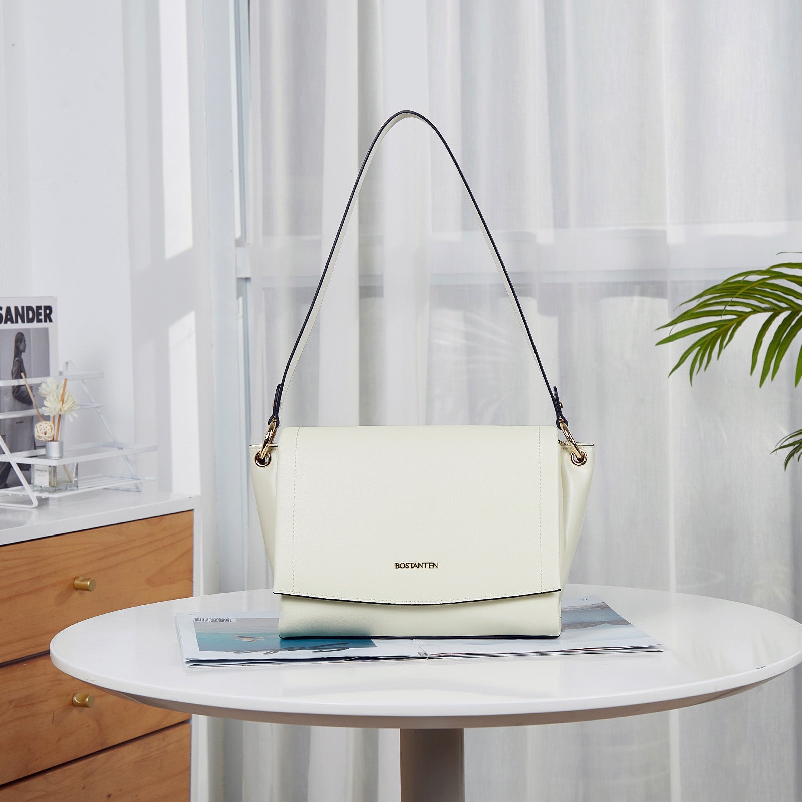 BOSTANTEN Leather Shouder Handbags Designer Women Purses Crossbody Bags with Triple Compartment