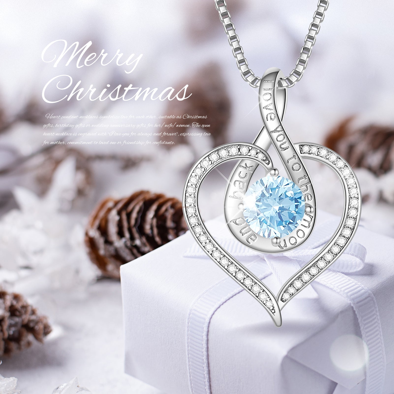 BOSTANTEN Love Heart Pendant Necklaces for Women Silver Rose Gold Tone Crystal Birthstone Birthday Jewelry Gifts for Women, 18"+2"