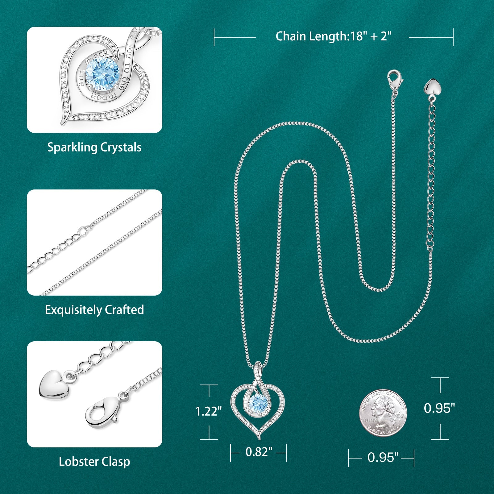 BOSTANTEN Love Heart Pendant Necklaces for Women Silver Rose Gold Tone Crystal Birthstone Birthday Jewelry Gifts for Women, 18"+2"