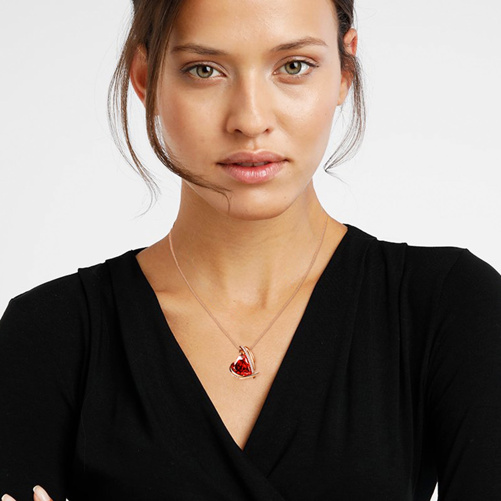 BOSTANTEN Rose Gold Plated Pendant Necklace with Birthstone Love Heart Crystal Jewelry Birthday Gifts for Women Mom Wife Girlfriend, 18"+2"