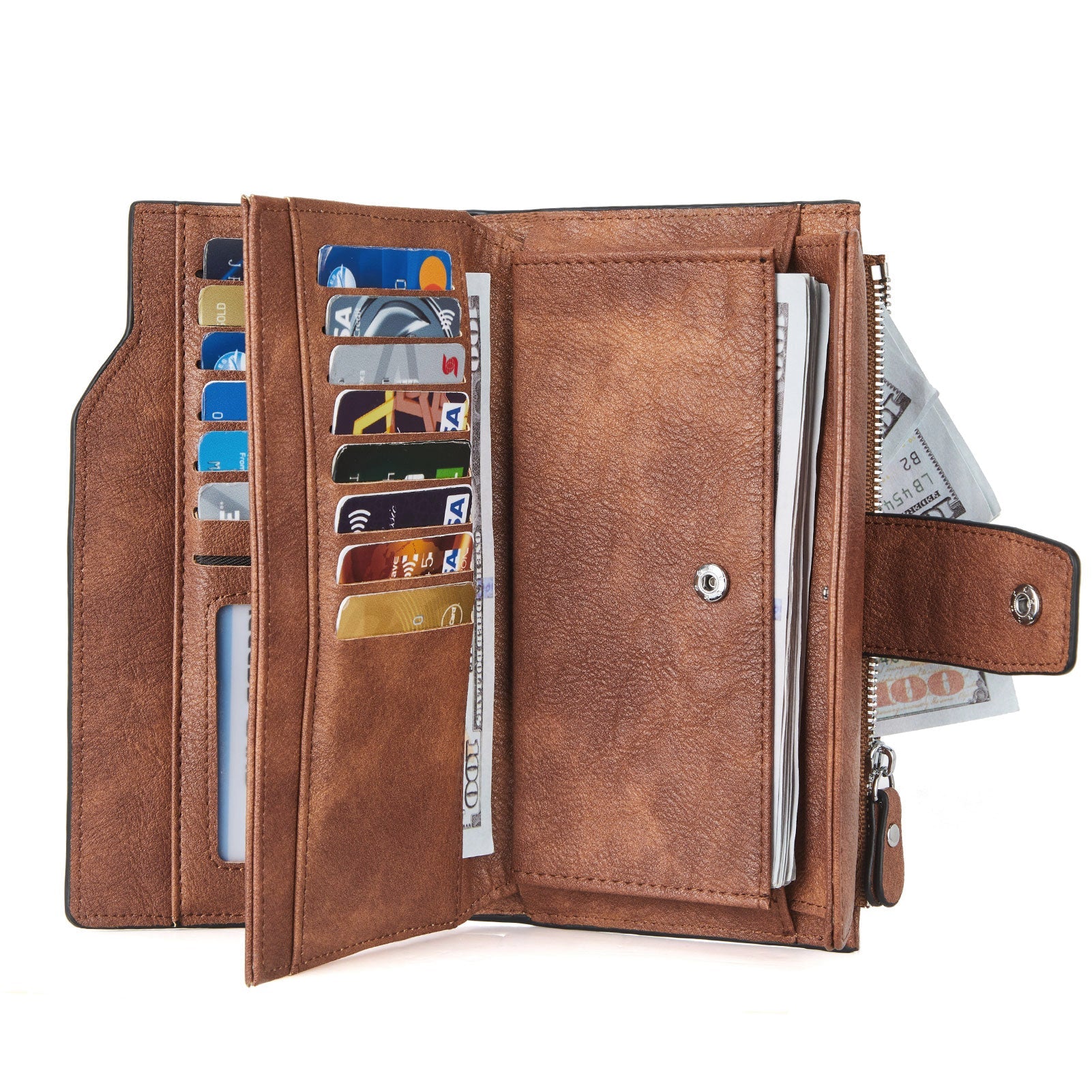 BOSTANTEN Womens Wallet Leather Wallets Large Capacity Cash Cluth Purses Coffee Rough Grain