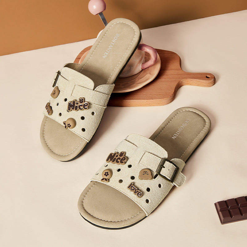 [LuxChoco Berry Sandals] BOSTANTEN Sandals Women's – Flat Sandals Lembut,  Suitable for Santai & ke Pantai