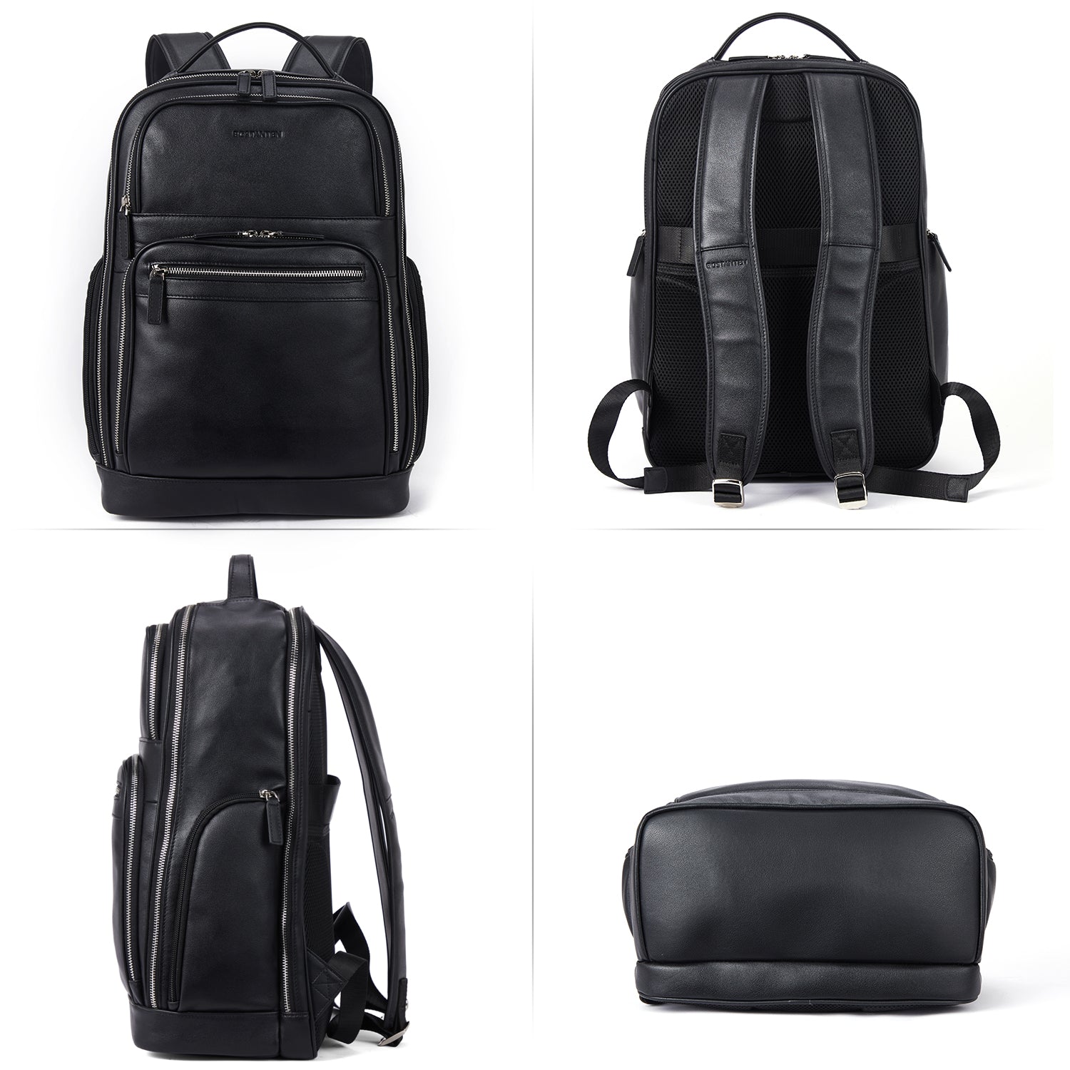 Premium Black Leather 15.6inch Laptop Backpack for Men