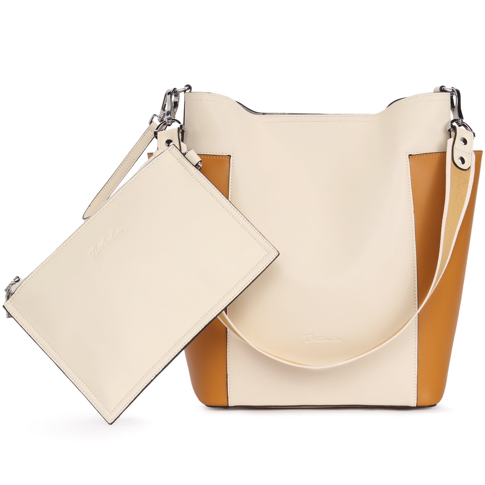 Lotty Functional and Fashionable Buttery Soft Leather Hobo Bag - Beige with Yellow