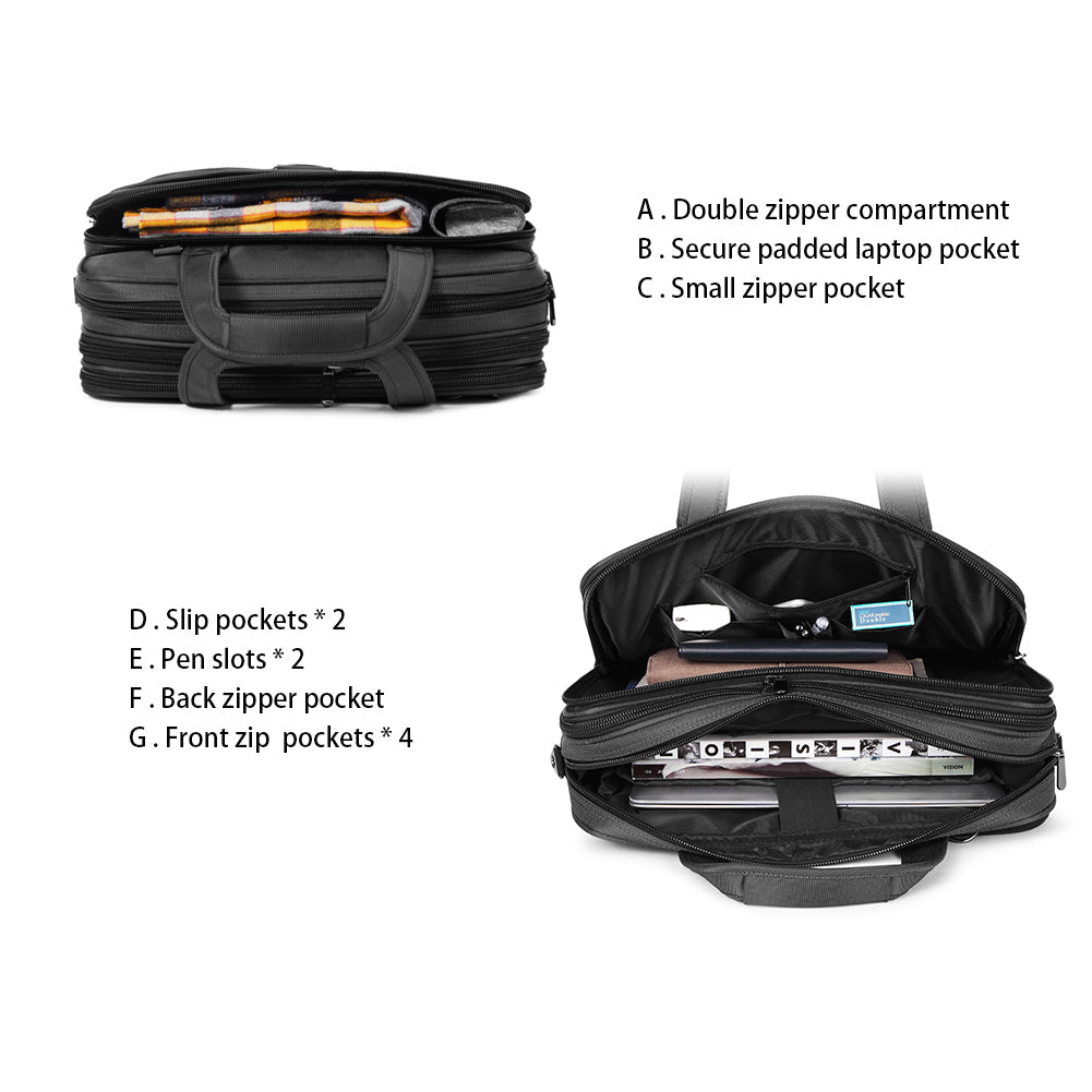 Waterproof Nylon Briefcase Expandable Travel Bag | 17' Laptop