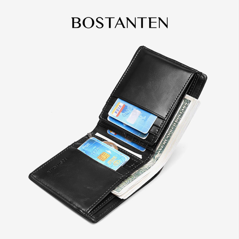 BOSTANTEN Bifold Wallet Men's Coin Zipper Material PU leather
