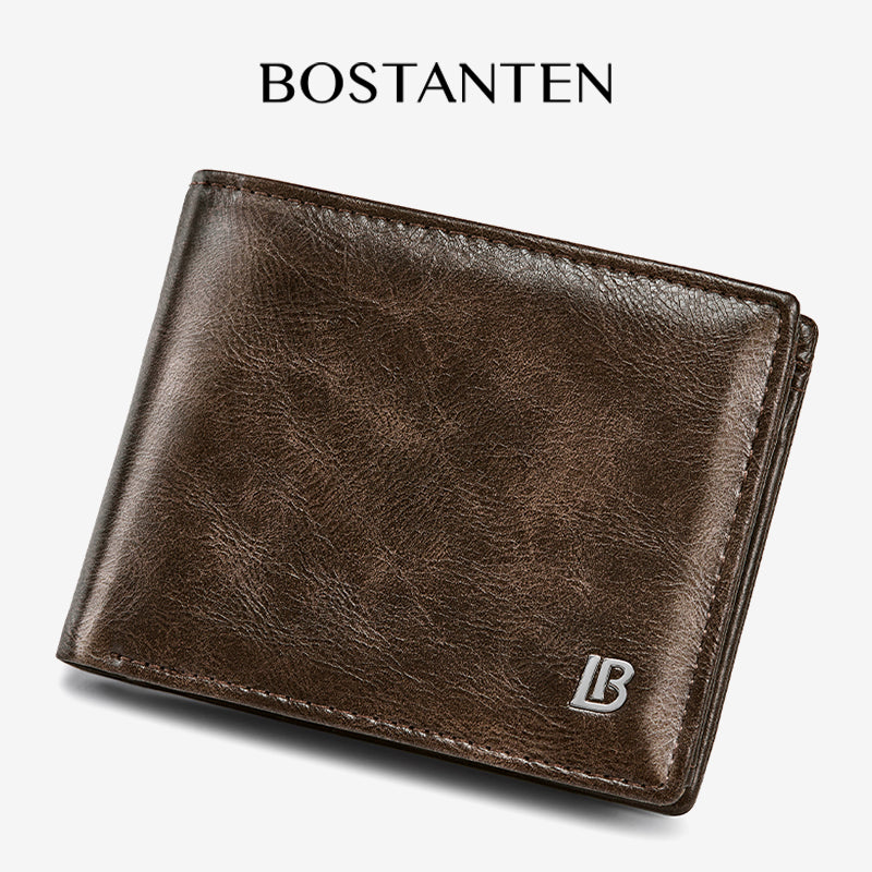 BOSTANTEN Bifold Wallet Men's Coin Zipper Material PU leather