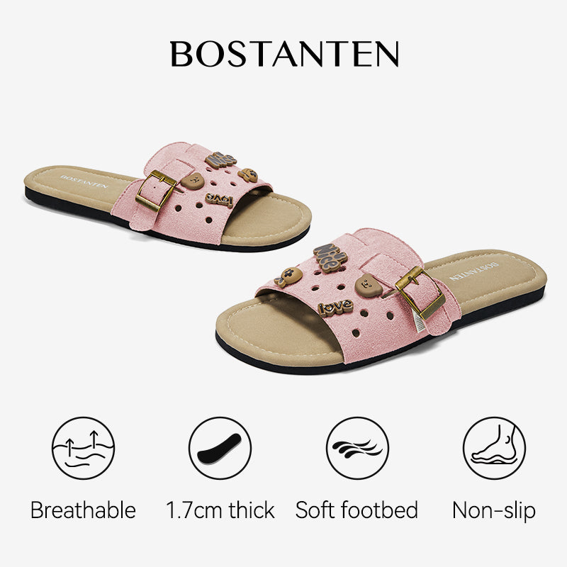[LuxChoco Berry Sandals] BOSTANTEN Sandals Women's – Flat Sandals Lembut,  Suitable for Santai & ke Pantai