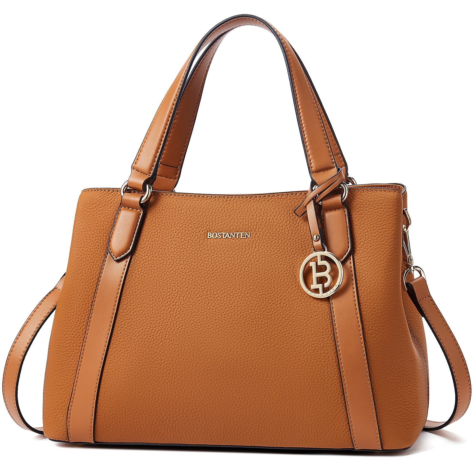 BOSTANTEN Leather Handbags for Women Designer Satchel Purses Top Handle Shoulder Crossbody Bag with Triple Compartment
