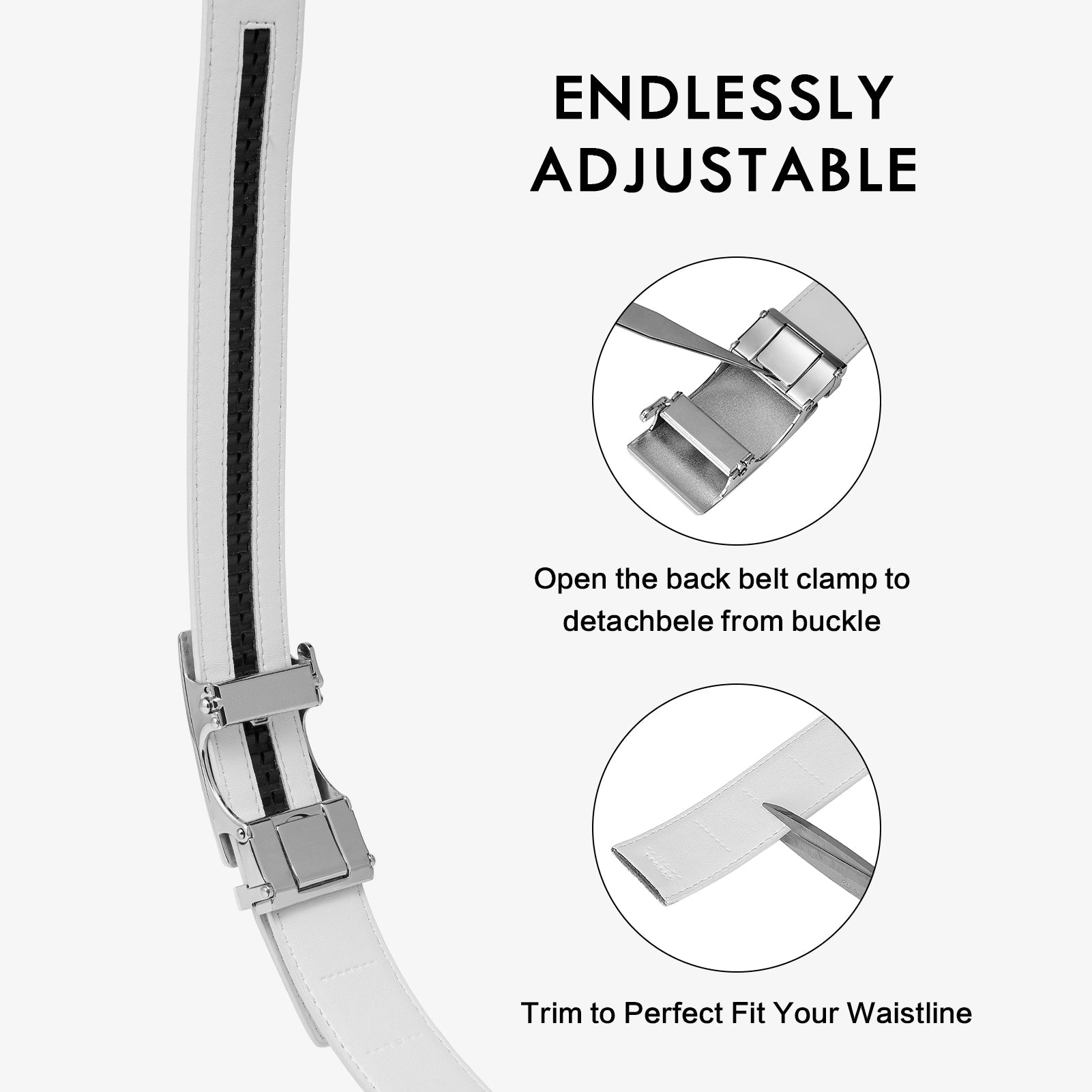 Leather Ratchet Dress Belt with Sliding Adjustable Buckle
