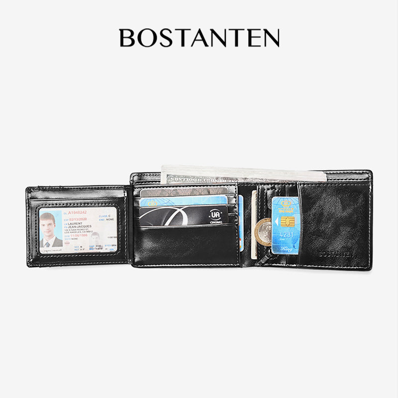 BOSTANTEN Bifold Wallet Men's Coin Zipper Material PU leather
