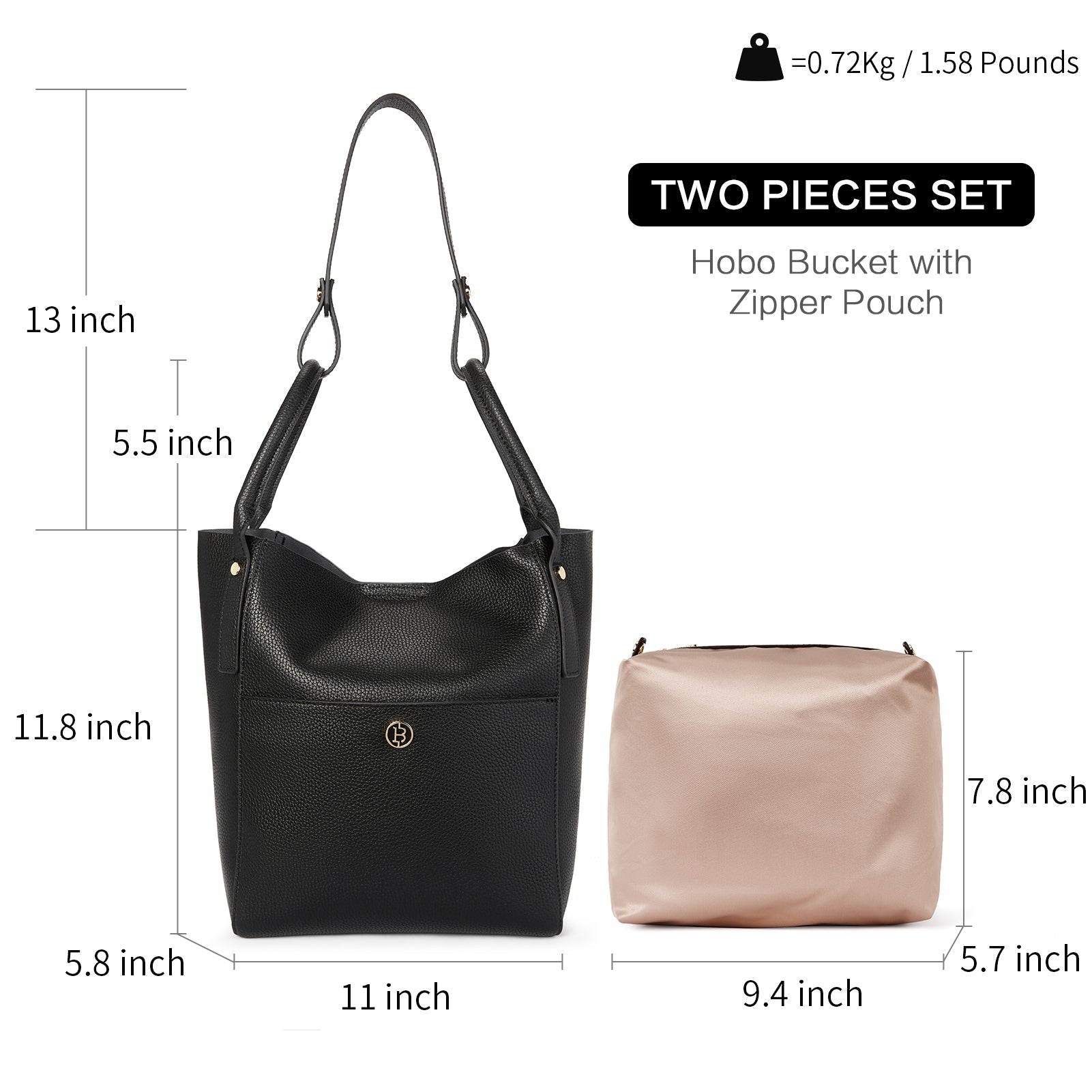 BOSTANTEN Women Handbags Leather Purses Designer Hobo Bucket Tote Bags with Zipper Pouch