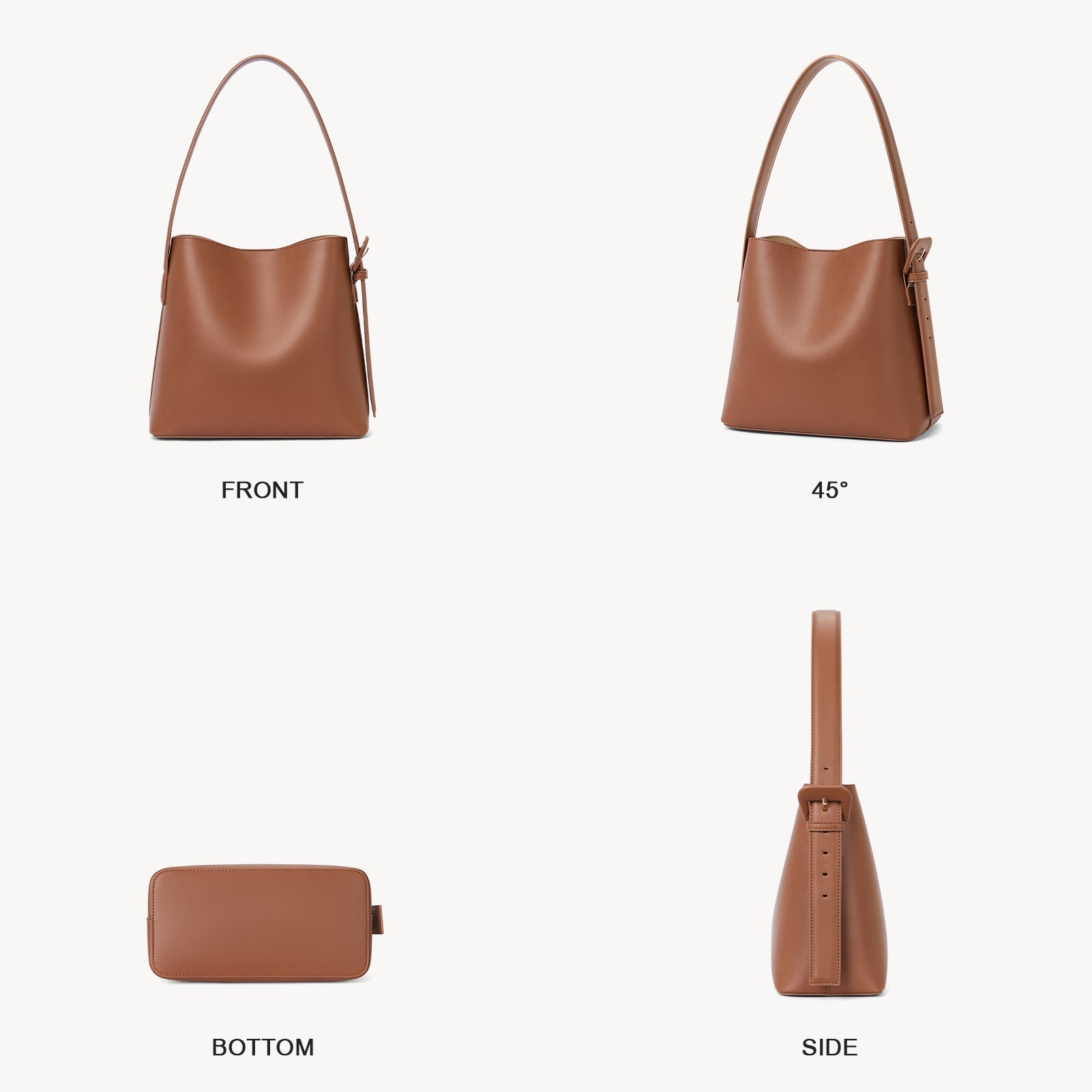 Lotty Soft Leather Chic Bucket Bag — Brown