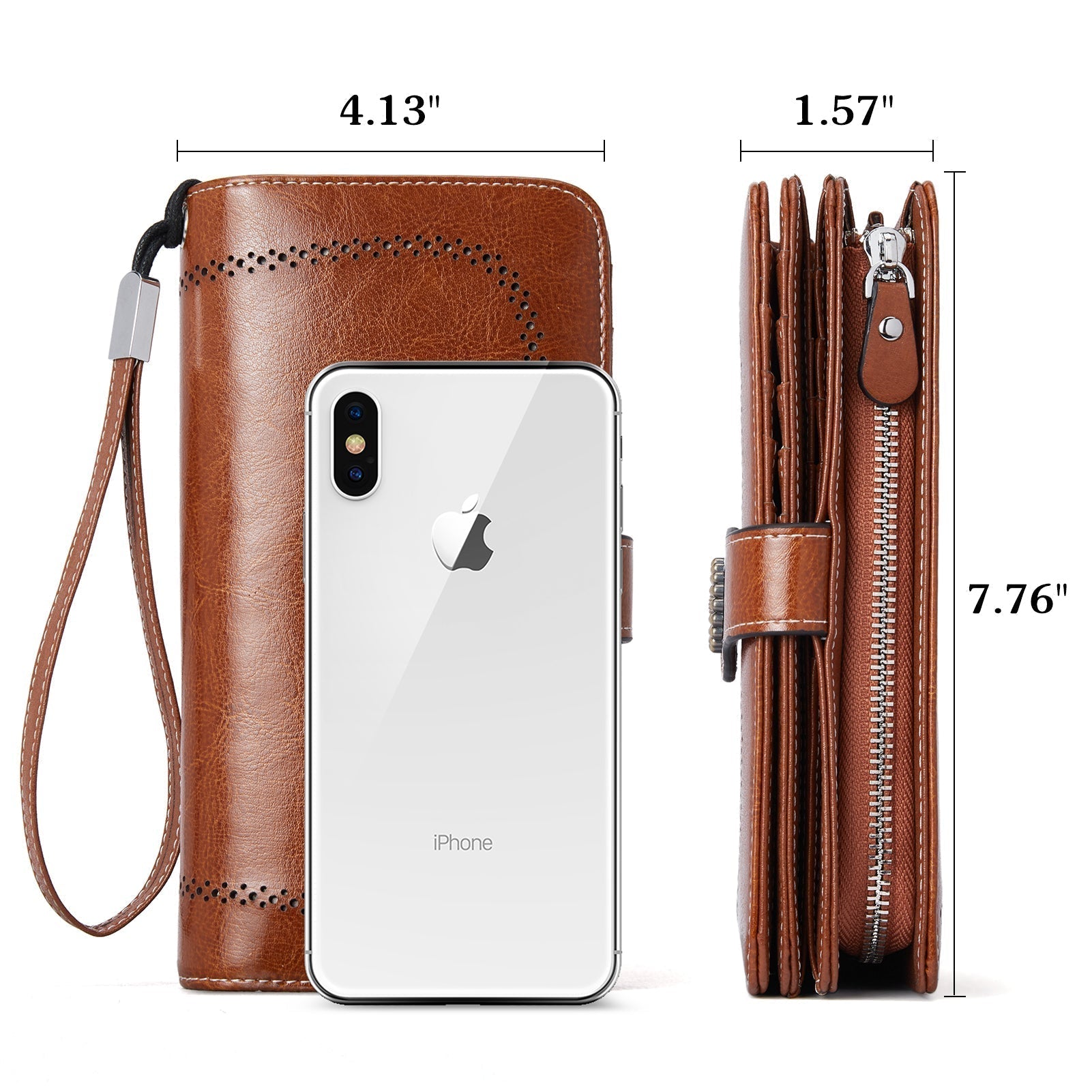 Lomy Leather Wallet For Women With Wristlet - Brown