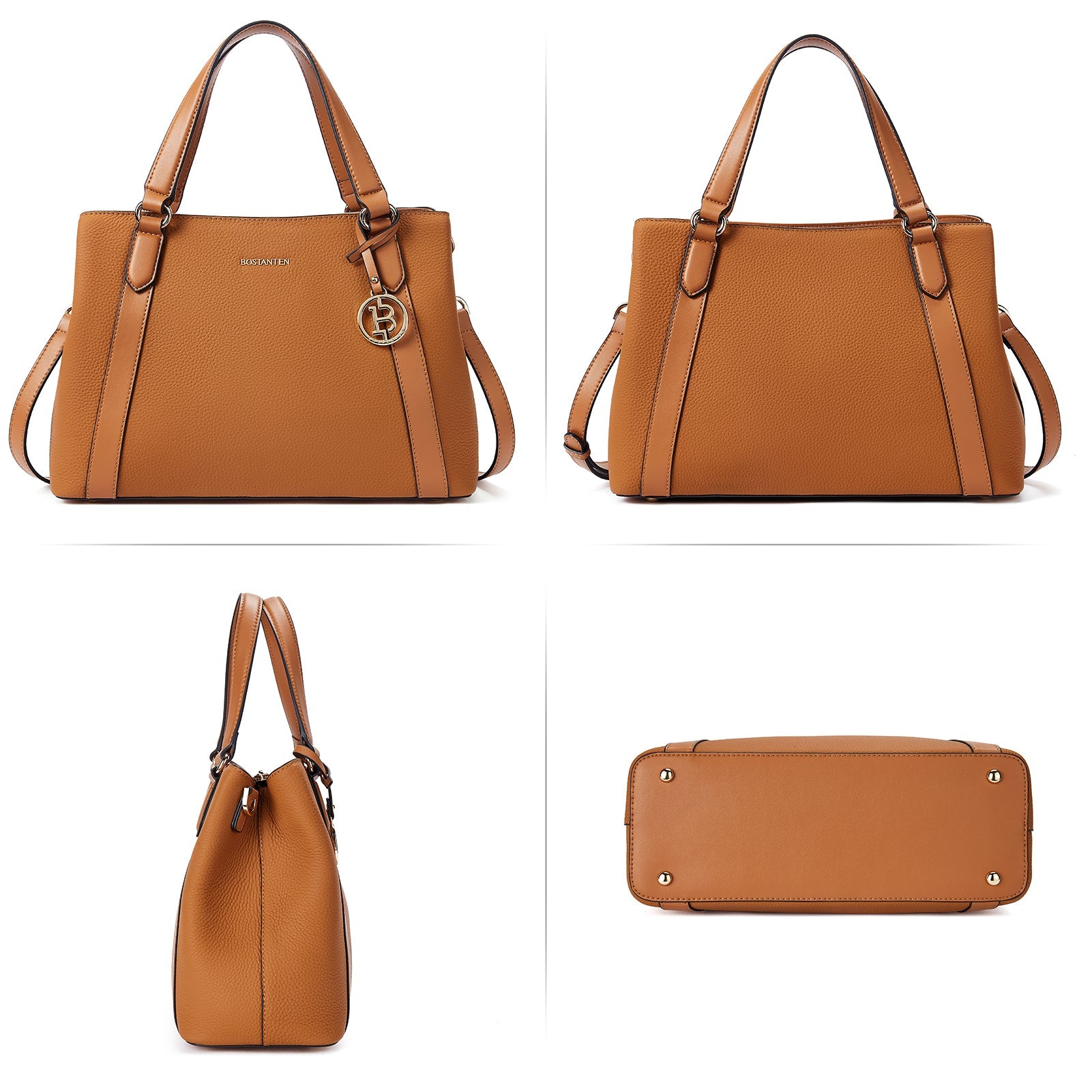 BOSTANTEN Leather Handbags for Women Designer Satchel Purses Top Handle Shoulder Crossbody Bag with Triple Compartment