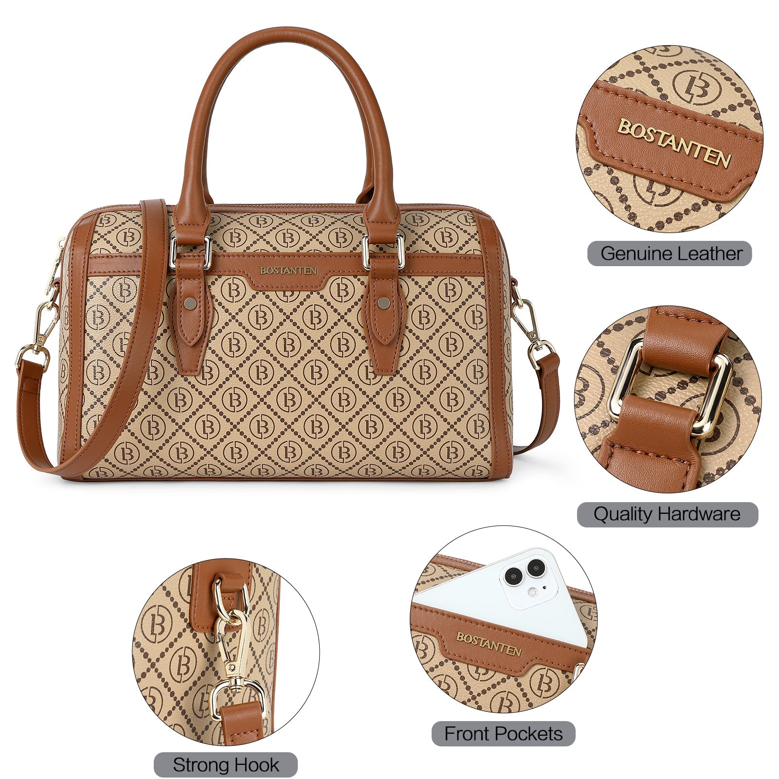 BOSTANTEN Womens Handbags Genuine Leather Designer Tote Bag Ladies Top Handle Crossbody Purse
