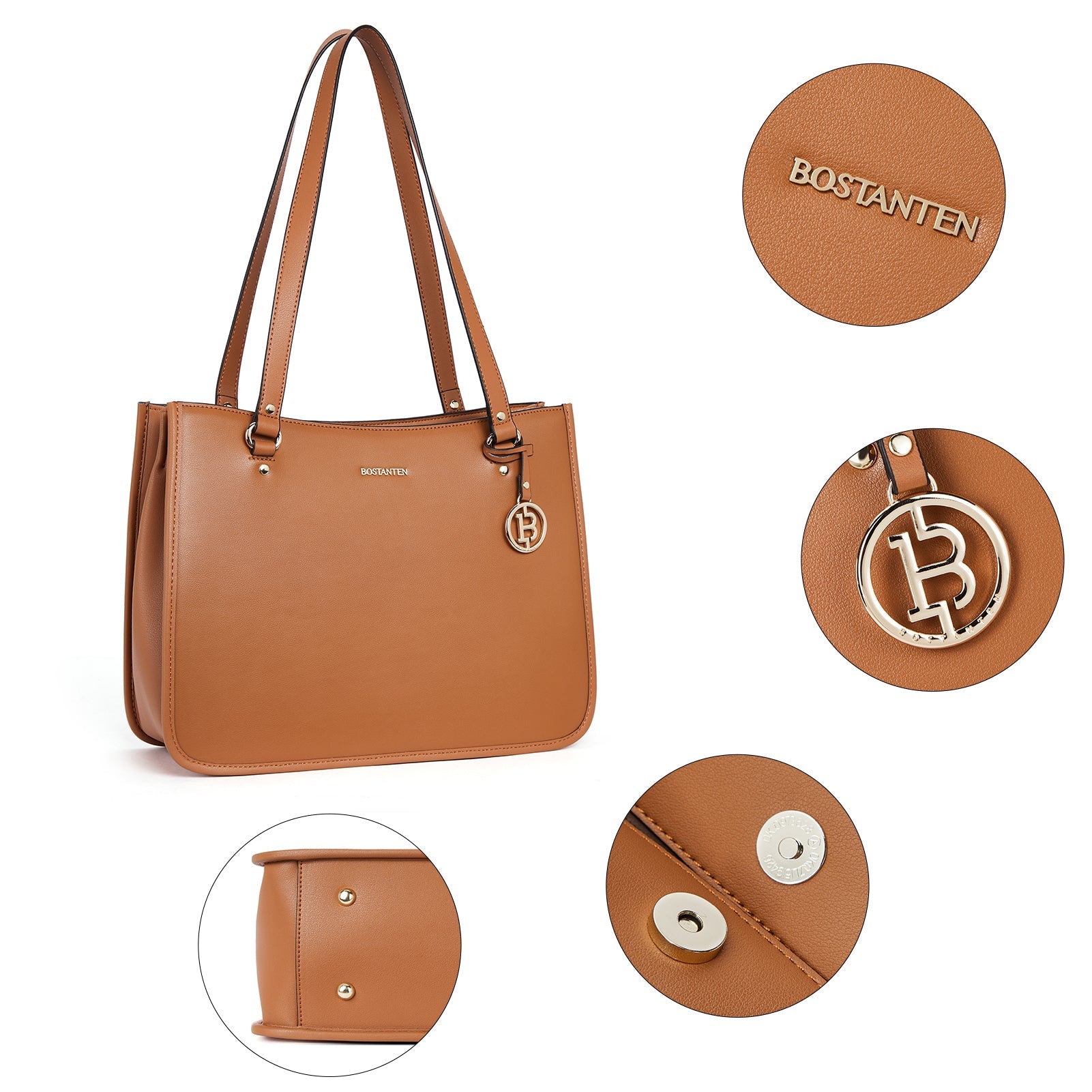 BOSTANTEN Leather Handbags Deigner Tote Bag Women Top-Handle Satchel Purses Shoulder Bags